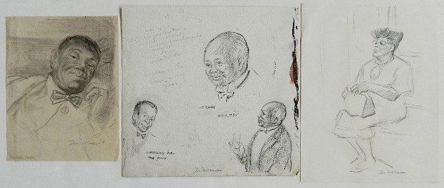 Don Freeman 2 graphite and 1 charcoal: Don Freeman- Figure Studies- 2 graphite and 1 charcoal on paper, all 3 estate stamped, various sizes.