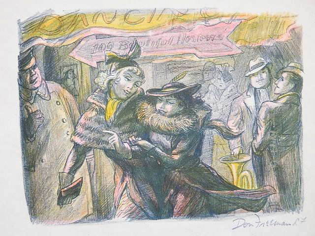 Don Freeman off-set lithograph: Don Freeman- Untitled- off-set lithograph in colors, estate stamped. 7 x 9''