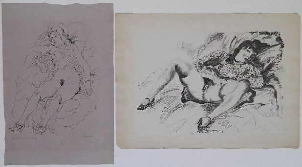 Emil Ganso 2 lithographs: Emil Ganso- ''Model on Chaise'' (Smith L-51A); ''Reclining Figure (no.2)'' (S. L-78)- 2 lithographs, 'Model..' on purple (or lavener) paper, 'Reclining..' on chine colle, 1930, 1935, 'Model..' signed
