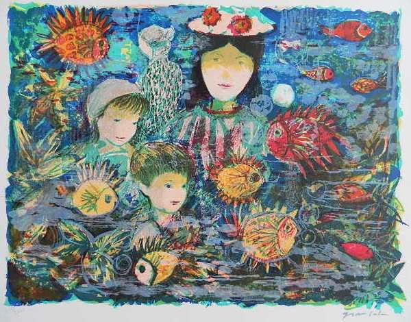 Emilio Grau-Sala lithograph in colors: Emilio Grau-Sala- At The Aquarium- lithograph in colors, signed and numbered 24/220 in pencil, very good condition. 15 x 20''