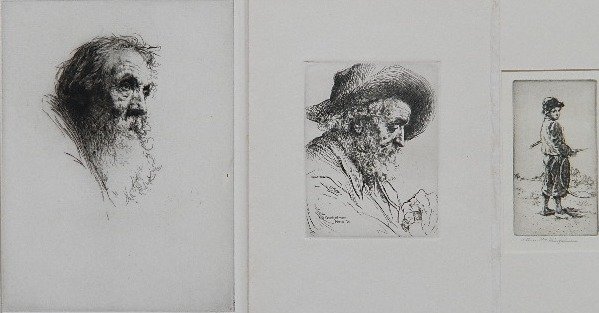 Arthur W. Heintzelman 3 etchings: Arthur W. Heintzelman- ''The Pilgrim'' (Smith 67); ''The Little Gamin'' (S. 74); ''Old Man (Profile)'' (S. 75)- 3 etchings, 1919, 1920, 1921, 'Pilgrim' and 'Gamin' signed in pencil, 'Pilgrim' and 'Old