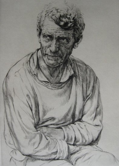 Arthur Heintzelman etching: Arthur W. Heintzelman- ''Lancaster County Farmer'' (Smith 268)- drypoint, 1945, signed and annotated 'artist proof'in pencil, done for the Society of Print Connoisseurs, very good condition. 12 x 8 1/