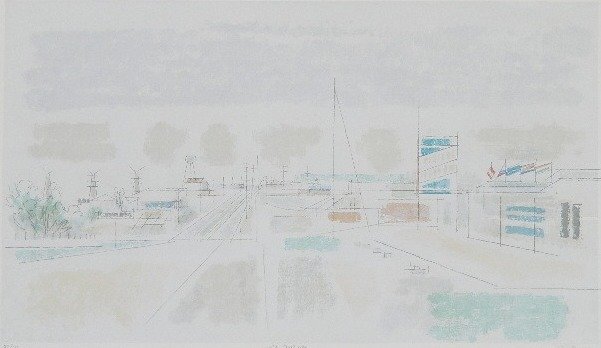 Joe Jones silkscreen: Joe Jones- ''The Highway''- silkscreen in colors, signed, titled and numbered 22/100 in pencil, some tears at edges, otherwise very good condition. 18 x 32''