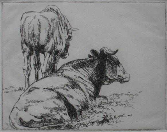 Henry G. Keller etching: Henry G. Keller- Cows Resting- etching, signed in pencil, very good condition. 5 1/4 x 6 3/4''