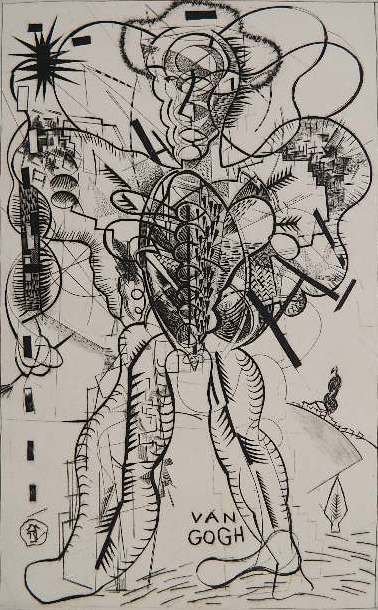 John A. Knudsen etching: John A. Knudsen - ''Van Gogh at Arles''- etching, 1978, signed, dated, titled and inscribed 'Images Imp', very good condition. 15 3/4 x 9 7/8''