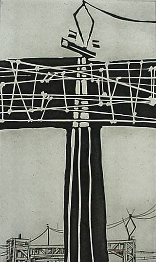 Gerson Leiber etching: Gerson Leiber- ''Mainline''(AAA/Czestochowski 1962.031)- etching and engraving, 1962, signed, dated and titled in pencil, AAA edition of 250, very good condition. 14 3/4 x 8 3/4''