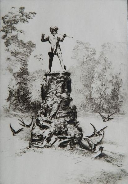 Sidney Litton etching: Sidney Litton- Garden Sculpture- etching, signed in pencil, very good condition. 9 3/4 x 6 7/8''