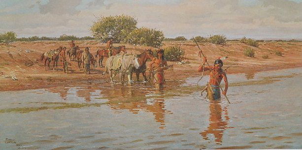 Tom Lovell off-set lithograph: Tom Lovell- ''Quicksand-Househead Crossing''- off-set lithograph in colors, after a painting, 1978, signed and inscribed 'A/P' in pencil, published by Litho-Craft of New England, Inc., in a limited ed