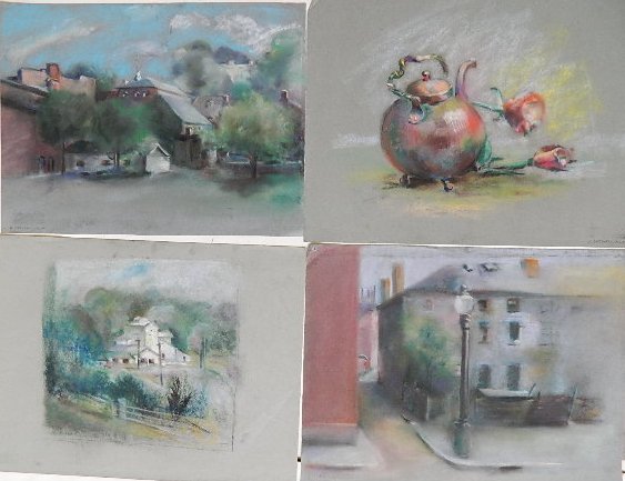 Everett Marshall 8 pastel: Everett Marshall- Various subjects- 8 pastel on paper, estate signed, some smudging, various sizes.
