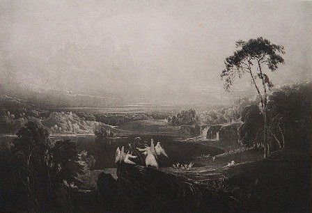 John Martin mezzotint: John Martin- ''Heaven - The Rivers of Bliss'' (Wees 19)(C.W. 71)- mezzotint, 1824/25, Book 11 Line 78 from 'Paradise Lost', minor foxing throughout. 7 5/8 x 11 1/8''