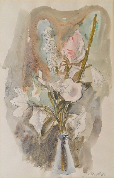 Gerald Mast watercolor and graphite: Gerald Mast- ''Summer Cabin Flowers''- watercolor and graphite on paper, 1936, signed G. Mast '36- lower right. 17 x 10 3/4''