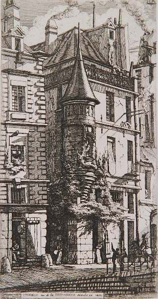 after Charles Meryon heliogravure: copy after Charles Meryon- ''Tourelle, Rue De La Tixeranderie'' (Schneiderman 24IV)- heliogravure, 1852, as published by Amand-Durand in 'Etching and Etchers', 3rd edition, 1880. 9 5/8 x 5 1/8''