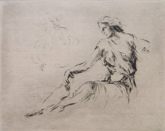 William Meyerowitz etching: William Meyerowitz- Classical Figure Study, etching, signed in pencil, slightly light struck, otherwise good condition, 7 7/8 x 10''