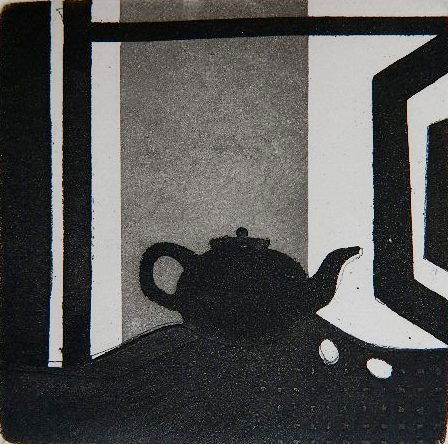 Andre Minaux engraving: Andre Minaux- Teapot- engraving and aquatint. 3 7/8 x 3 7/8''