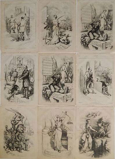after Thomas Nast 20 wood engravings: after Thomas Nast- Various scenes pertaining to Politics- 20 wood engravings, as published in Harper's Weekly, various sizes.