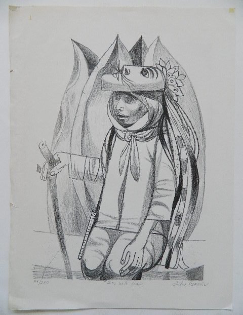 Anton Refregier lithograph: Anton Refregier- ''Boy with Mask'' (AAA/Czestochowski 1968.069)- lithograph, 1968, signed, titled and numbered 24/250 in pencil, very good condition. 14 1/2 x 10''