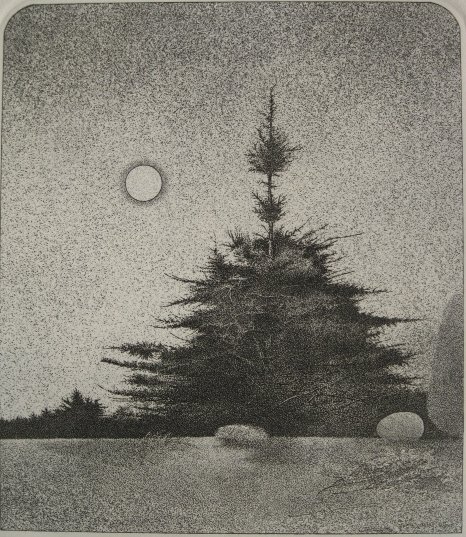 Richard Ruble etching: Richard Ruble- ''Pines'' (AAA/Czestochowski 1979.019)- etching, 1978, signed, dated, titled and numbered 180/250 in pencil, AAA edition, very good condition. 11 1/8 x 9 1/2''