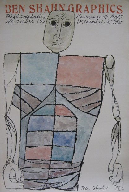 Ben Shahn lithographic poster: Ben Shahn- ''Ben Shahn Graphics Philadelphia'' (Prescot 191)- off-set lithographic poster. 42 5/8 x 28''