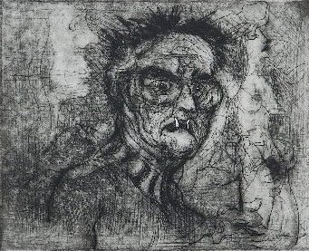 John Jacob Stanley etching: John Jacob Stanley- ''The Pornographer #3''- etching, 1977, signed, dated, titled and numbered 1/5 in pencil. 7 3/4 x 9 3/4''
