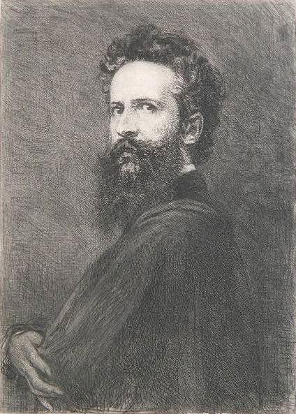 William Unger etching: William Unger- Portrait of Hans Makart- etching. 11 x 7 7/8''