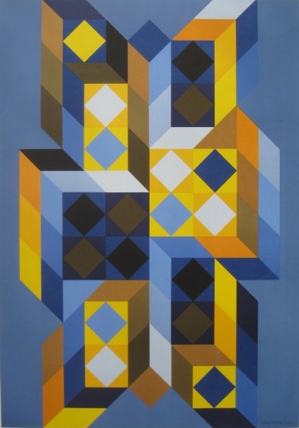 V. Vasarely exhibition poster: after Victor Vasarely- Tridimor- silkscreen in colors, good condition. 27 1/2 x 19 1/4''