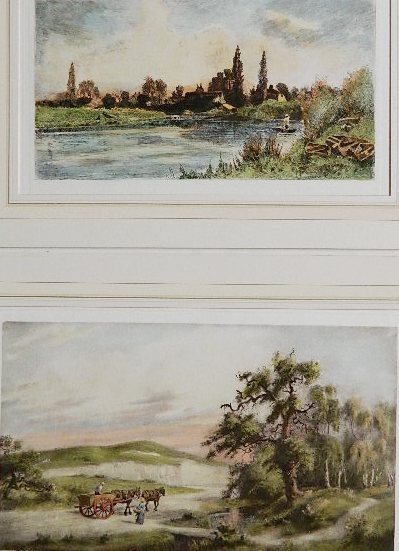 Henry G. Walker 2 engravings: Henry G. Walker- ''A Gossip By The Way''; ''Fishing On A Punt''- 2 hand-colored engravings. 18 x 26''; 18 x 11 1/2''
