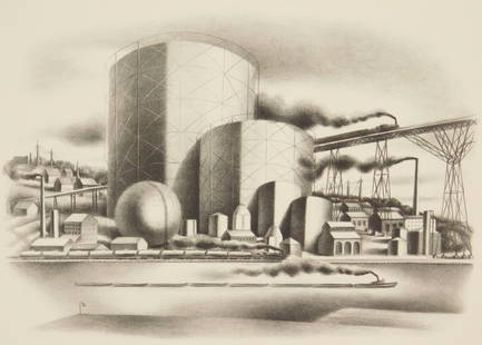 Albert Heckman lithograph: Albert Heckman (1893-1971) Industrial Scene lithograph, estate stamped lower right. 16 x 23 1/2'' Provenance: Private collection- Baltimore, MD