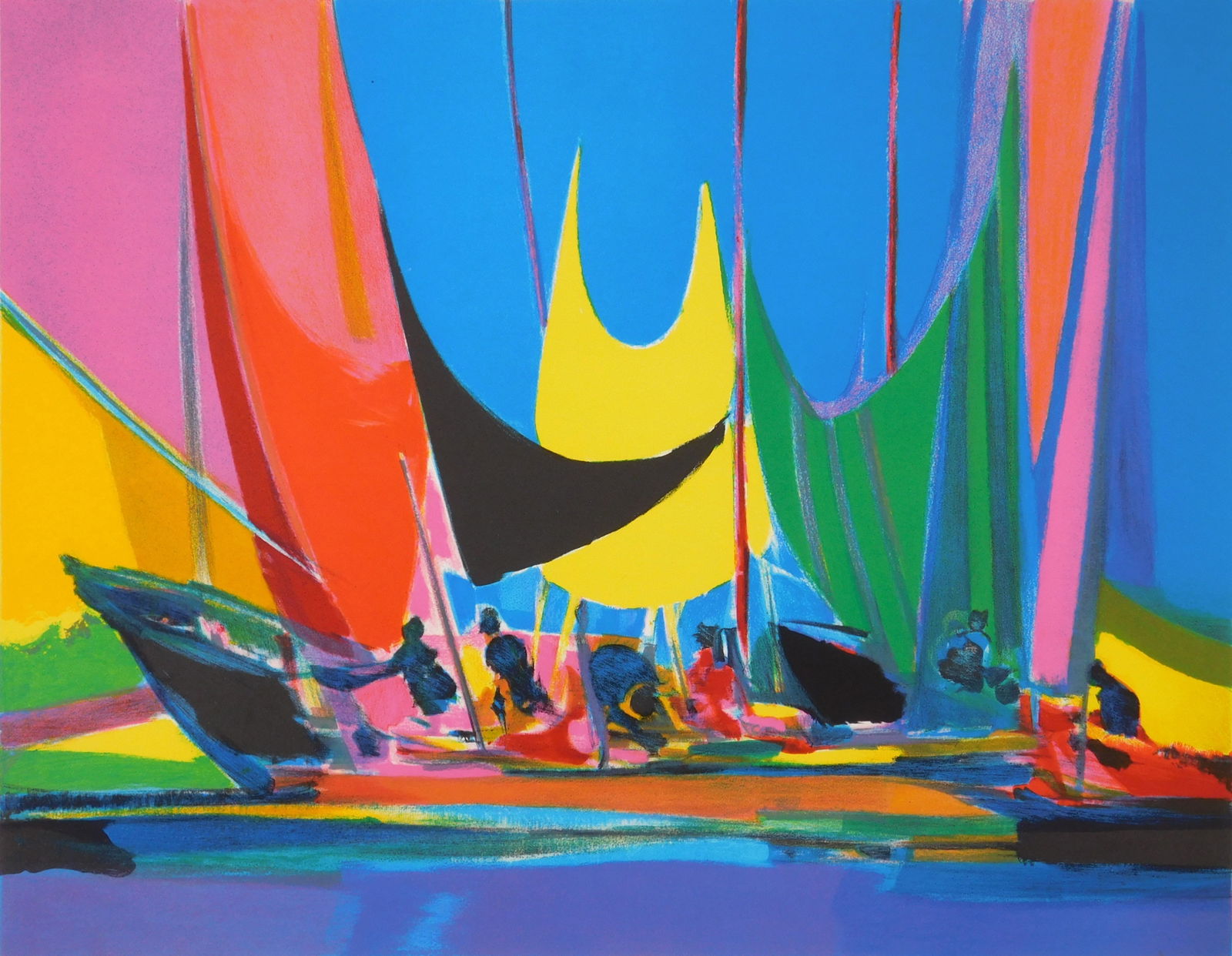 Marcel Mouly lithograph: Marcel Mouly (French 1918-2008) Les Voiles lithograph in colors, 1999, signed and numbered 130/300 in pencil. 17 x 21 1/2'' Pr