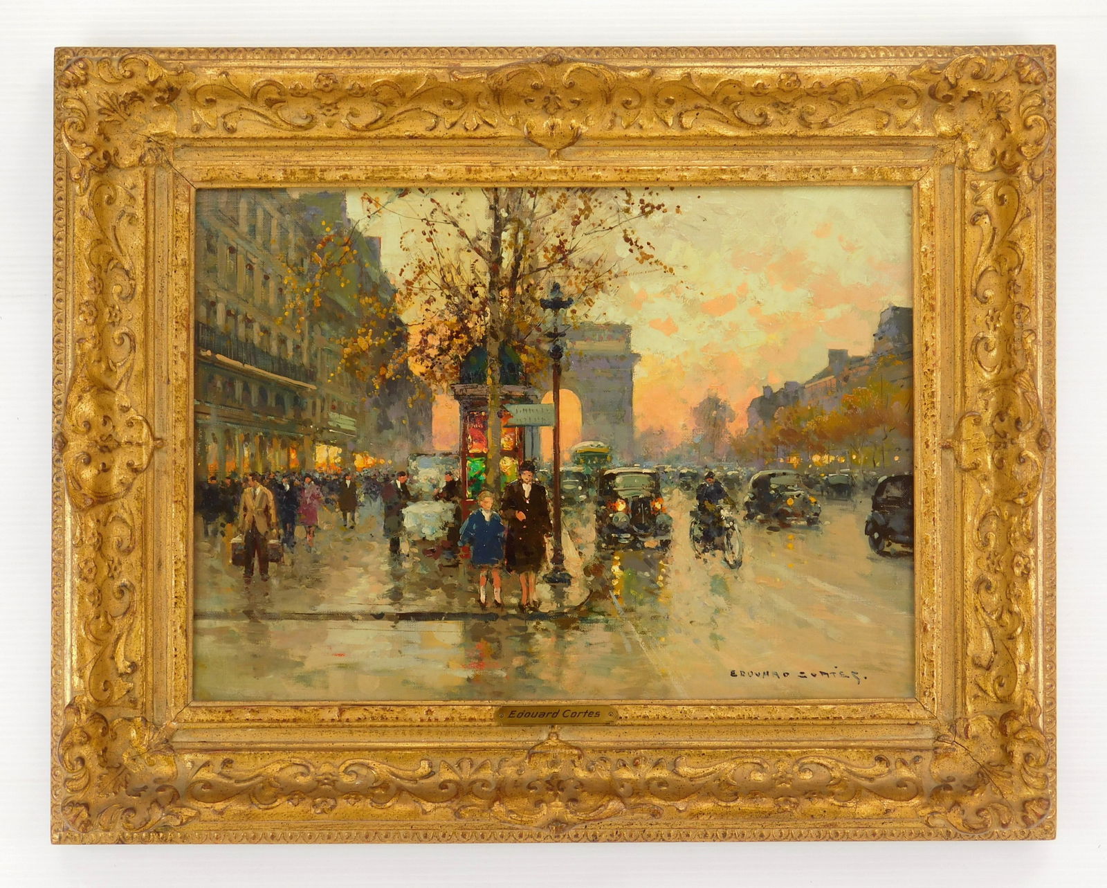 Edouard Cortes oil: Edouard Cortes (French, 1882-1969) Arc de Triomphe oil on canvas, signed Edouard Cortes lower right, framed. 13 x 18" Provenance: Private collection- Detroit, MI Conditio