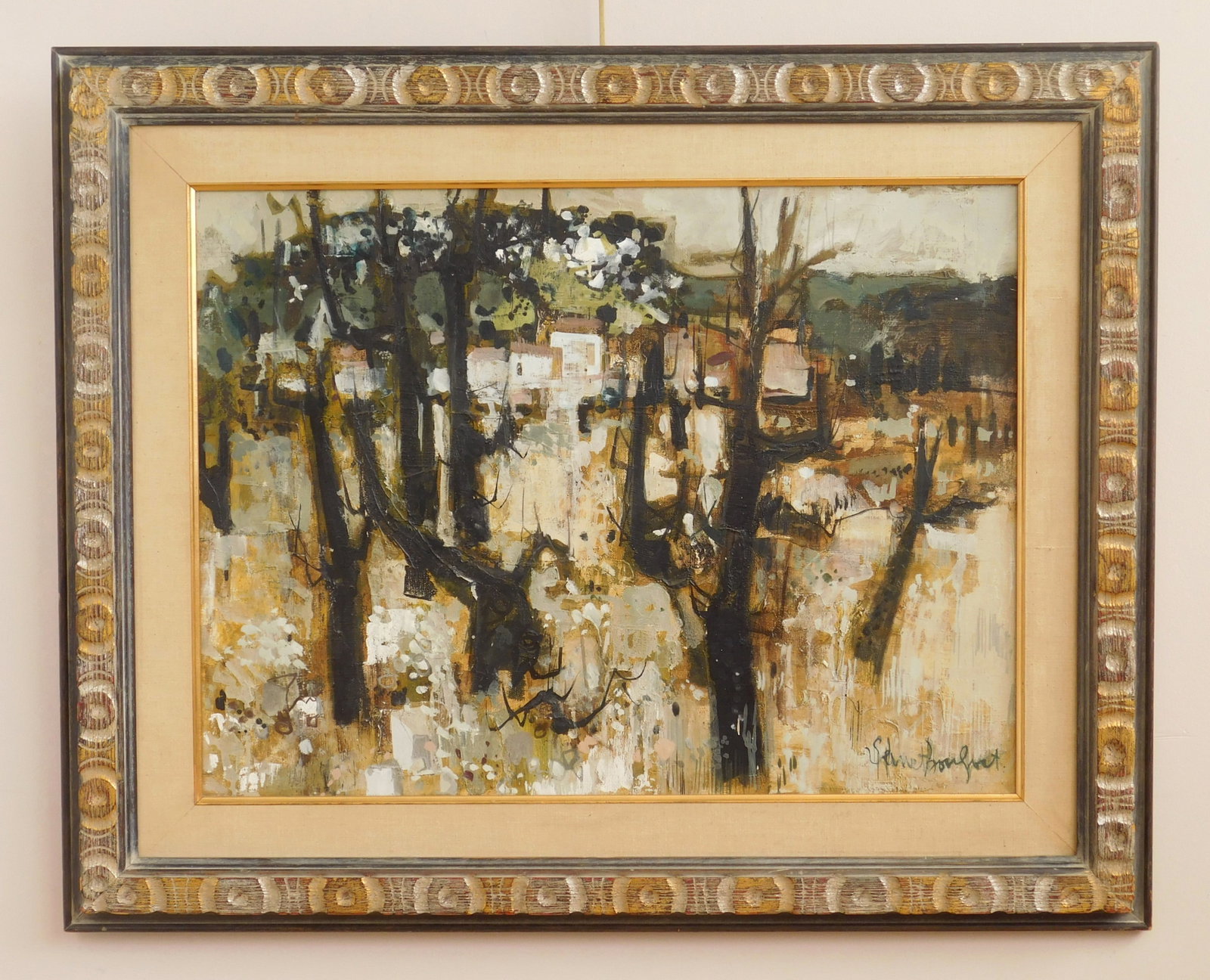 Robert Vernet-Benfort oil: Robert Vernet-Benfort (French 1934- ) Paysage oil on canvas, 1964, signed Vernet-Benfort lower right, also signed, dated, titled and numbered 940 verso, framed. 18 x 24" Provena
