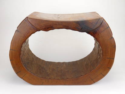 J B Blunk wood stool: J. B. Blunk (American 1926-2003) wood stool, carved tree trunk, initialed on underside. 16 x 14 x 24" Provenance: Private collection- Shaker Heights, OH Ute Stebich Gallery, Lenox, MA