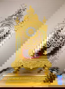A Large French Ormolu Mantel Clock by Barbedienne & Sevin: A Large French Ormolu Mantel Clock by Ferdinand Barbedienne, the design by Louis-constant Sevin, Paris, Last quarter 19th c. Surmounted by a figure of Neptune, over an