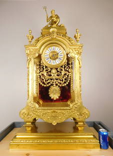 A Large French Ormolu Mantel Clock by Barbedienne & Sevin: A Large&nbsp;French&nbsp;Ormolu&nbsp;Mantel&nbsp;Clock by Ferdinand Barbedienne, the design by Louis-constant Sevin, Paris, Last quarter 19th c.&nbsp; &nbsp;Surmounted by a figure of Neptune, over an