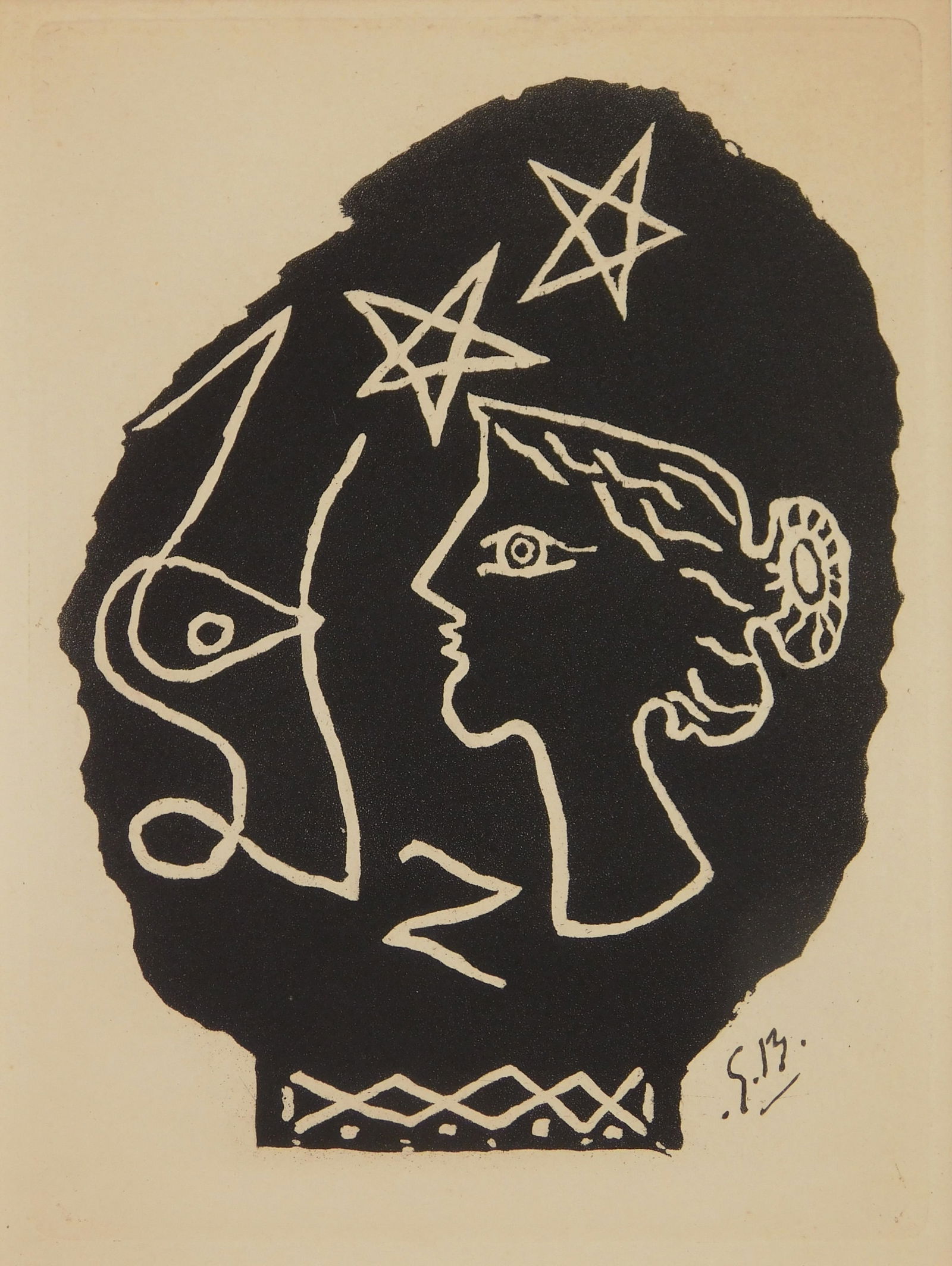 Georges Braque (French 1882-1963) aquatint: Untitled aquatint, 1947, as illustrated in Du Cubisme on verso. 7 x 5'' Provenance: Private collection- Cleveland, OH