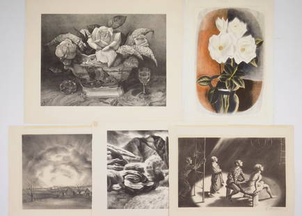 5 20th c. American lithographs: Federico Castellon-&nbsp;Road to Arizona (Freundlich 12) Ernest Fiene-&nbsp;Floral Still-Life Victoria Hutson Huntley-&nbsp;Dawn Came George L.