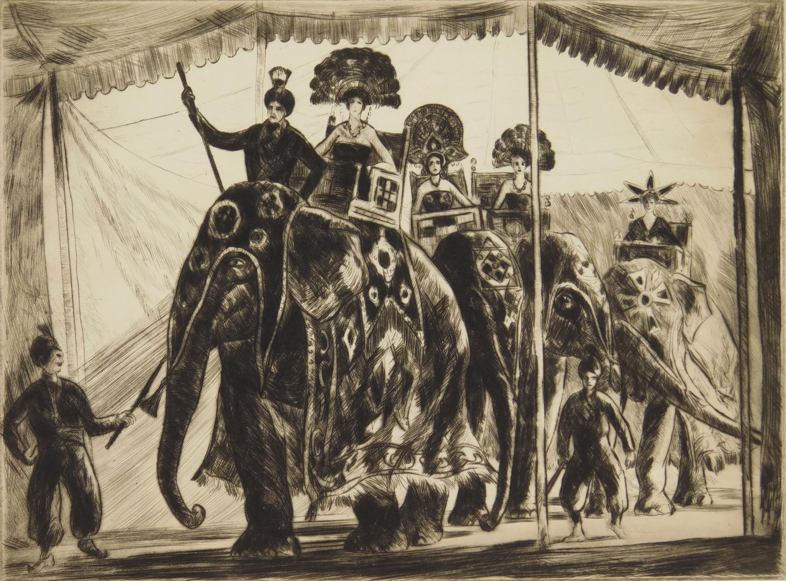 Gifford Beal (1879-1956) drypoint: Circus Parade drypoint, signed in pencil, edition of 100. Provenance: Private collection- Denver, CO