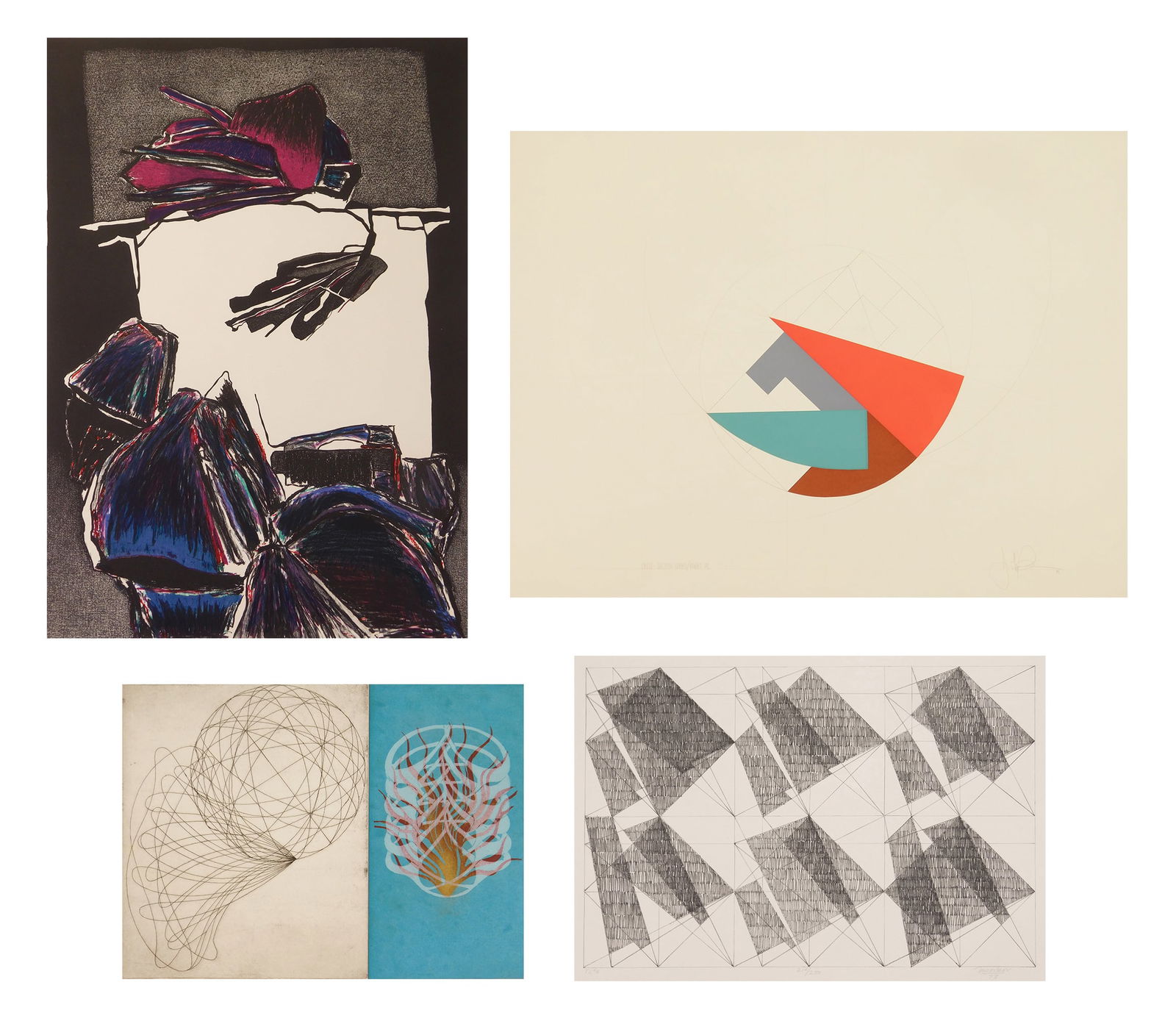 4 Print Club of Cleveland publications: 1). John Pearson (American 1940- )- Circle-Section / Invert PC- screen print in four colors and hand-drawn with pencil by artist, 1984, signed, titled and dated in pencil, The Print Club of Cleve