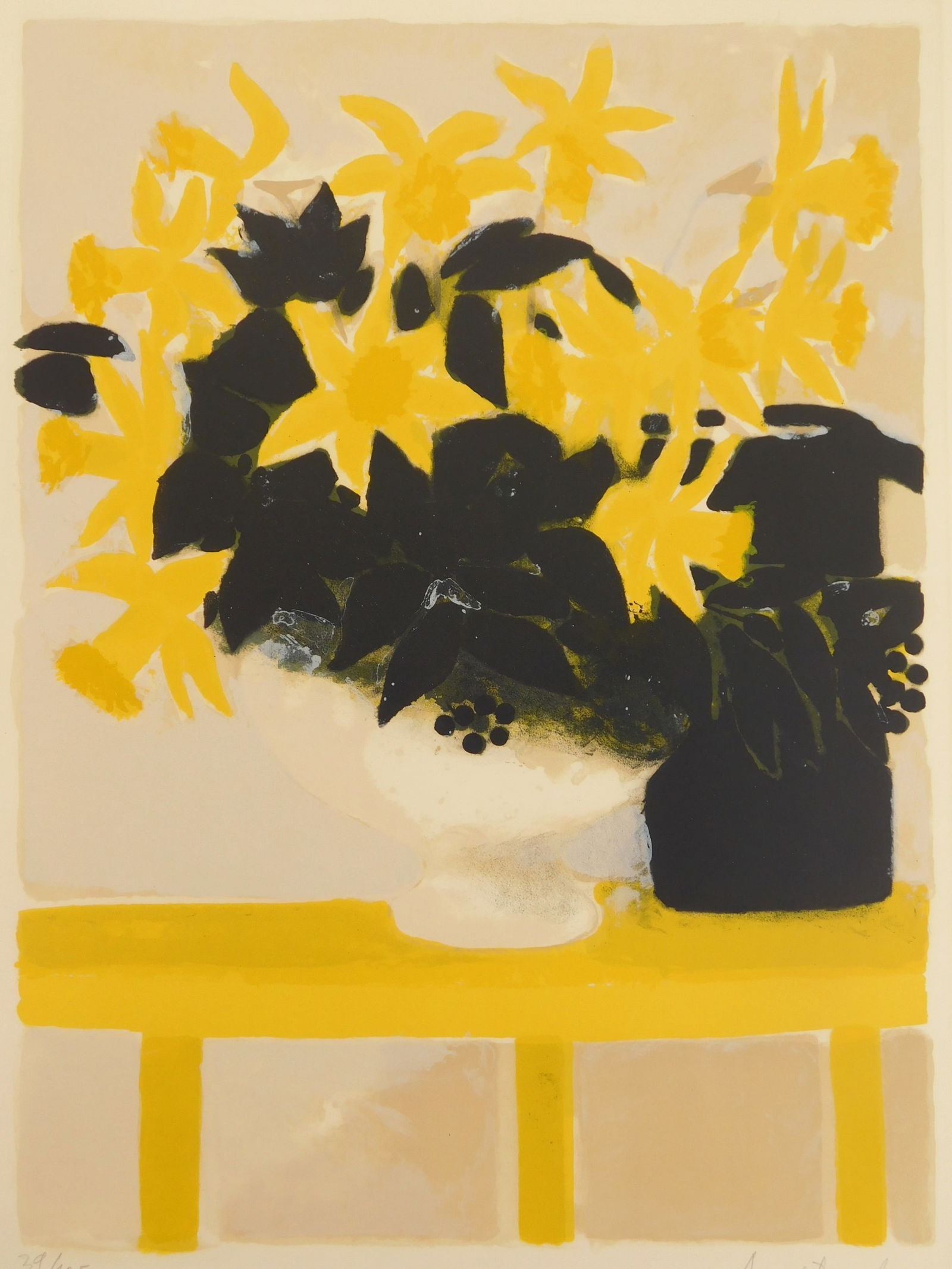 Andre Brasilier (French 1929- ) lithograph: Yellow Flowers lithograph in colors, signed and numbered 39/125 in pencil. 24 x 17 3/4" Provenance: Private collection- Cleveland, OH
