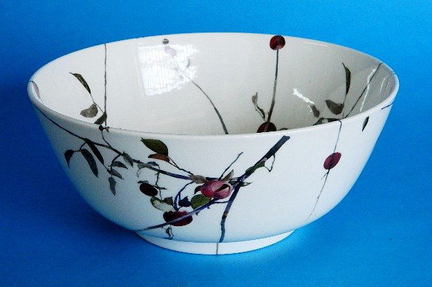 Royal Doulton Andrew Wyeth porcelain punch bowl: Royal Doulton Andrew Wyeth porcelain punch bowl- white porcelain bowl decorated with fruit and branches, marked Royal Doulton / Andrew Wyeth. 5''h, 12 1/2''dia