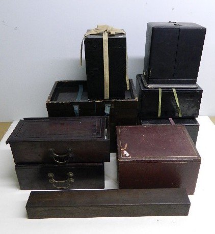 8 Asian storage containers: 8 Asian storage containers, wood, as is, various sizes.