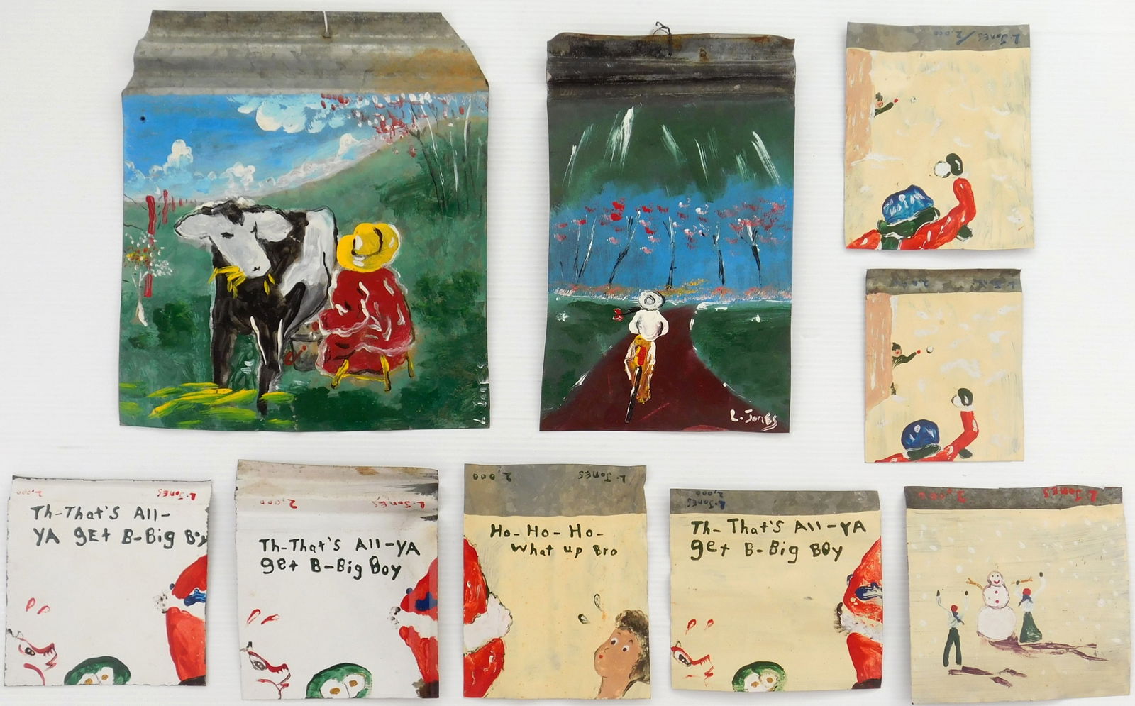 9 L. Jones (American 20th/ 21st c.) paintings on tin (1 of 5)