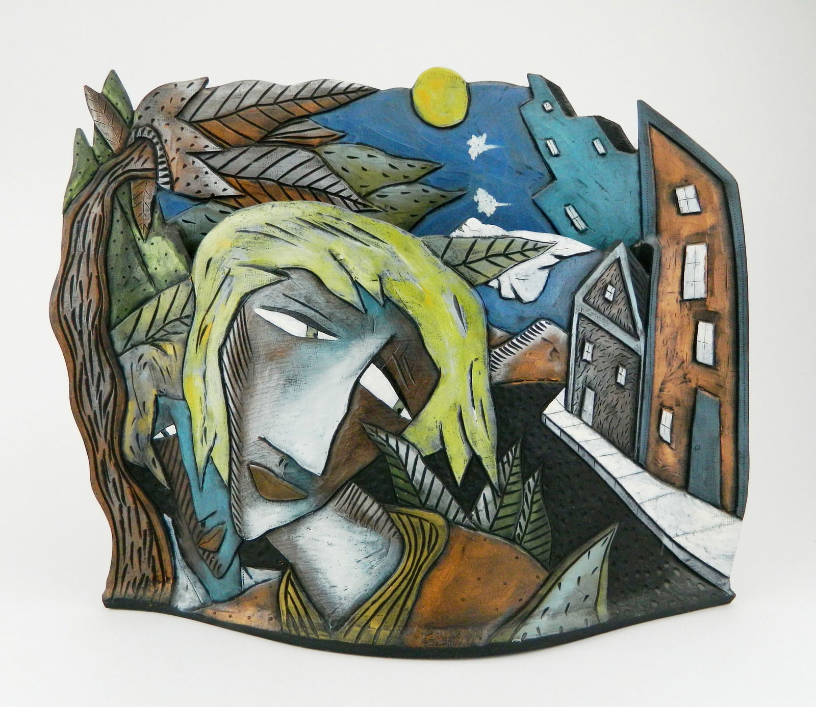 David Stabley terra cotta polychrome vase: 1994, signed and dated. 16 x 19 1/2 x 5'' Provenance: Private collection- Cleveland, OH