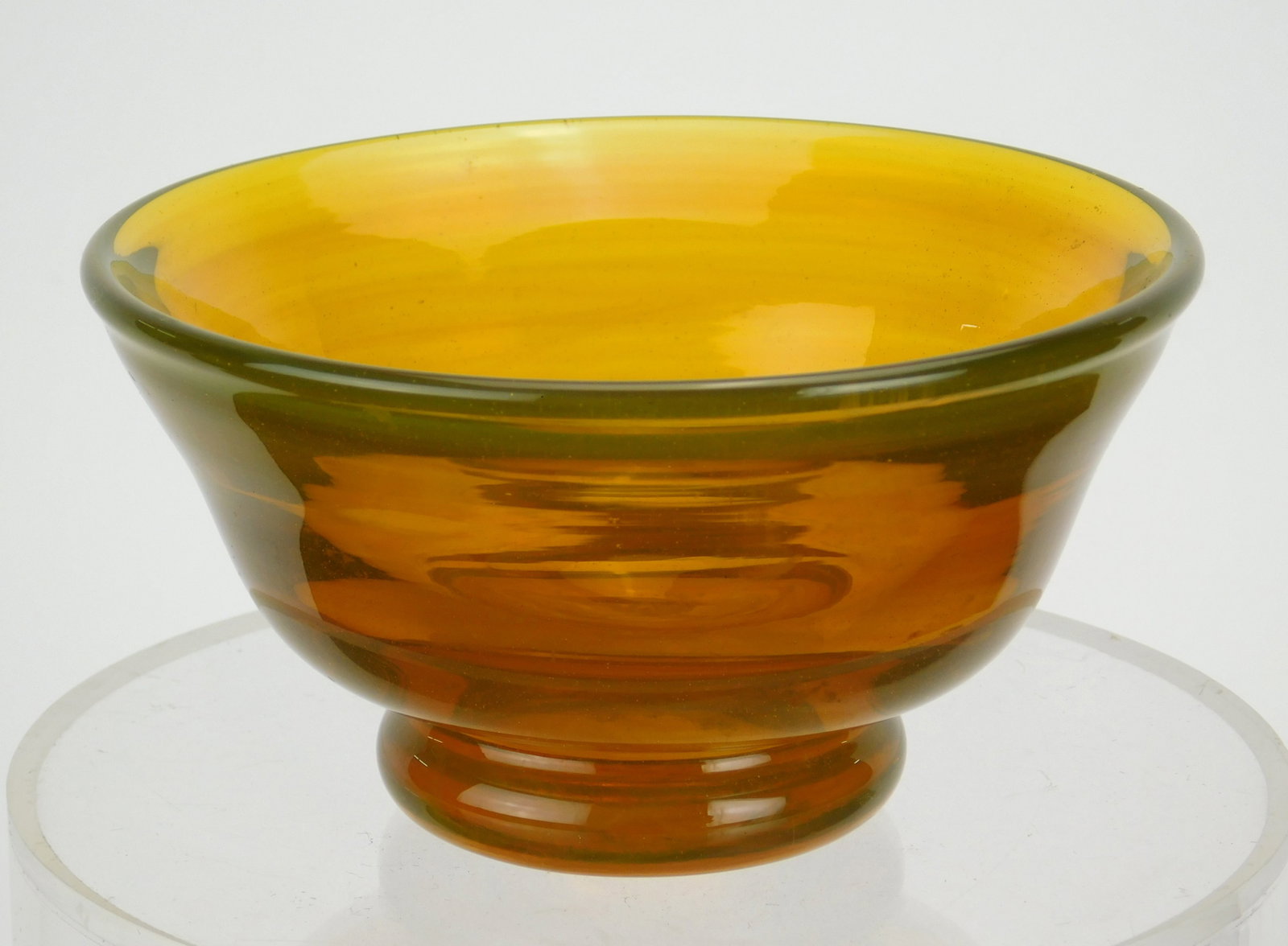 Dominick Labino glass bowl: 1966, signed Labino 1966 on bottom. 2 1/2''h, 4 3/4''dia Provenance: Private collection- Rocky River, OH
