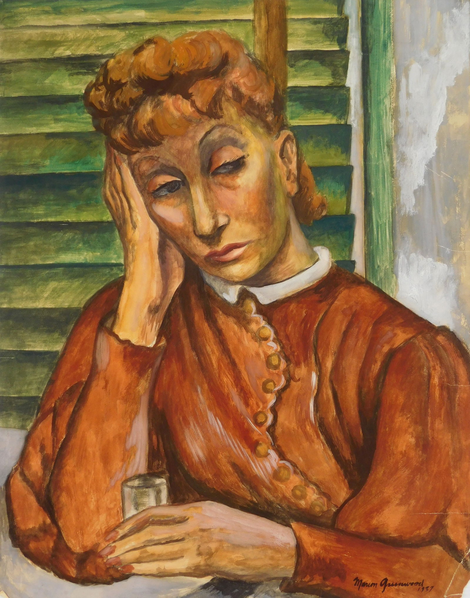 Marion Greenwood (American, 1909-1970) gouache on paper: Great Aunt Jean Sue gouache on paper, 1937, signed Marion Greenwood '37 lower right. 28 x 22" Provenance: Collection of Albert Pels