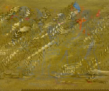 Albert Pels (American, 1910-1998) oil: USSR Loves you All- As You Are / The Pope Loves More Children / (Etheopia) Africa Hates U.S.A.- We Like Your Money and Food oil on canvas, signed Pels lower right. 22 x 26 Provenance: Privat