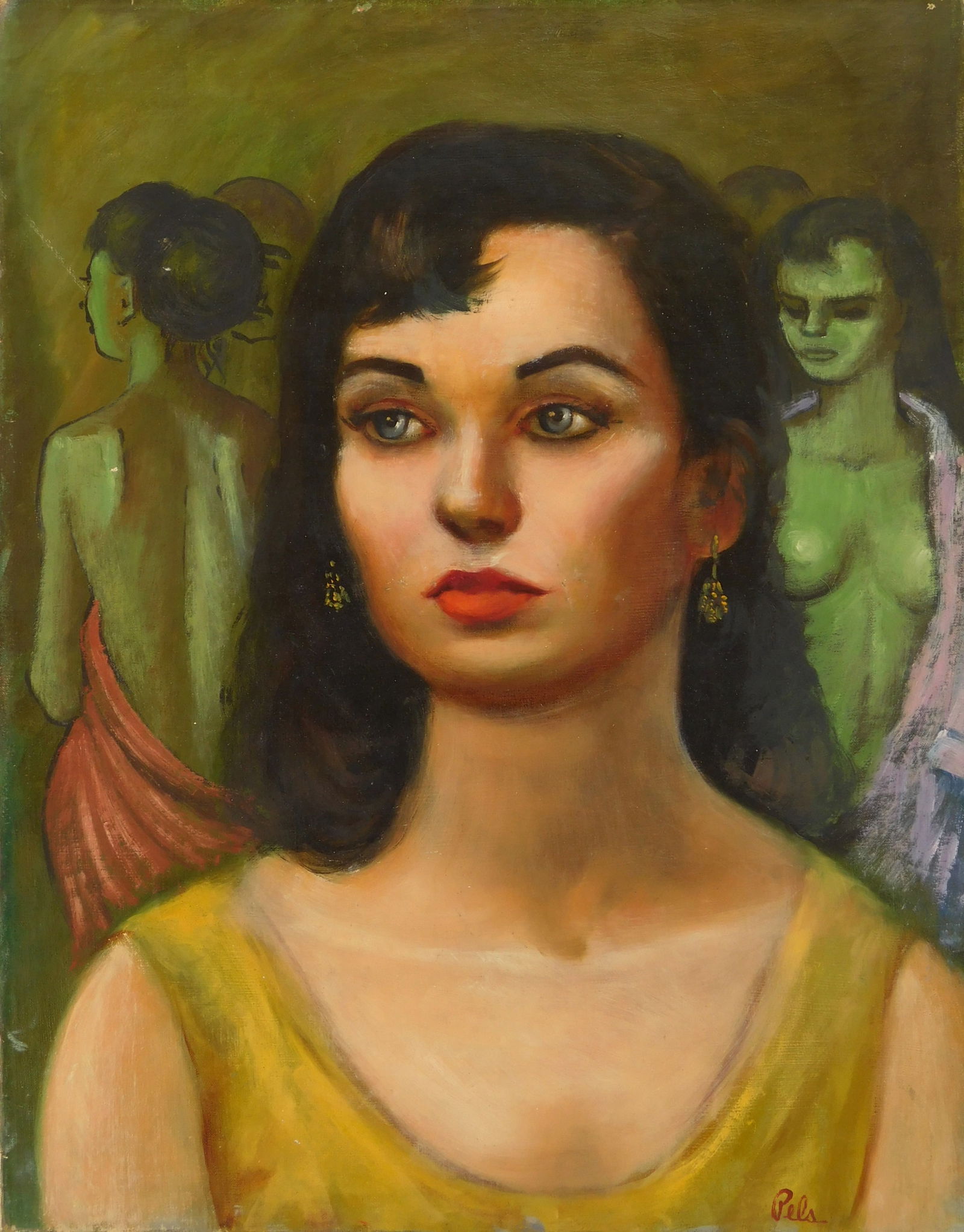 Albert Pels (American, 1910-1988) oil: Two Faces of Eve oil on canvas, signed Pels lower right, tiled verso. 18 x 14" Provenance: Private collection- New York, NY; By descent estate of the artist.