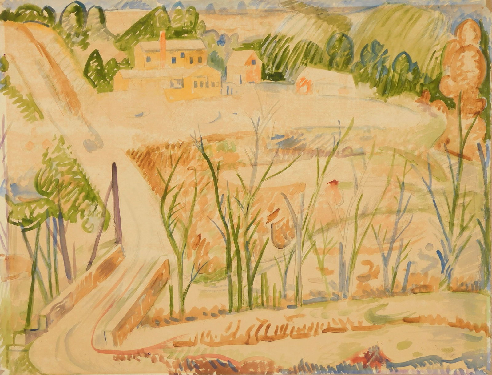 William Sommer (American 1867-1949) watercolor: Brandywine Landscape watercolor on paper, 1940, signed William Sommer 1940 lower right, matted and framed. 19 1/3 x 25" Provenance: Private collection- Cleveland, OH