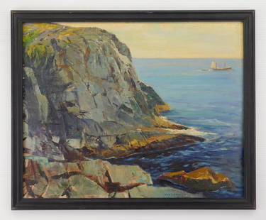 George G. Adomeit (American, 1879-1964) oil: Coastal Scene oil on canvas board, 1940, signed Geo. G. Adomeit '40 lower right, framed. 16 x 20" Provenance: Private collection- Richfield, OH