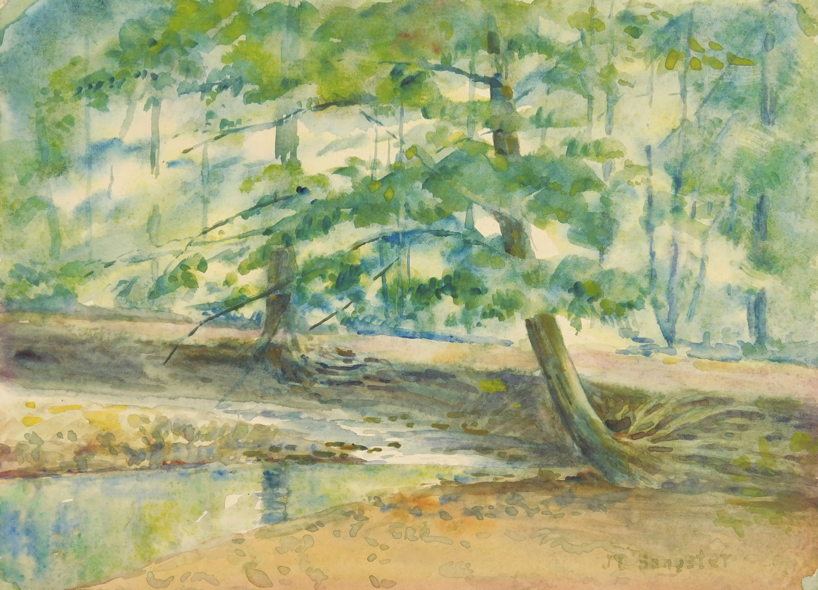 James L. Sangster (19th/ 20th c.) oil: Woodland Scene watercolor on paper, signed J. L. Sangster lower right. 6 3/4 x 9 1/2" Provenance: Private collection- Cleveland, OH
