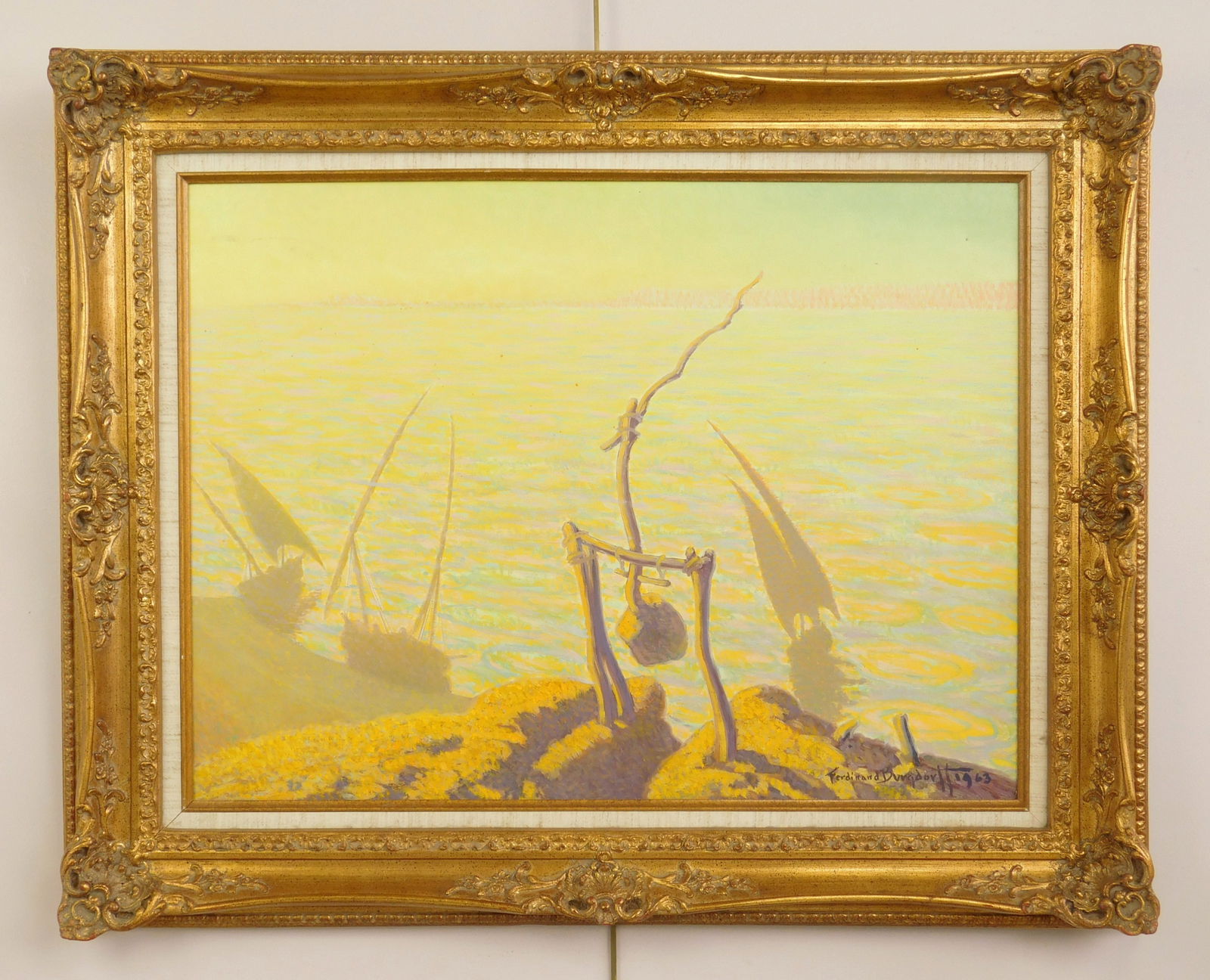 Ferdinand Burgdorff (American, 1881-1975) oil: Seascape oil on Masonite, 1963, signed Ferdinand Burgdorff, 1963 lower right, framed. 17 1/2 x 23 1/2"